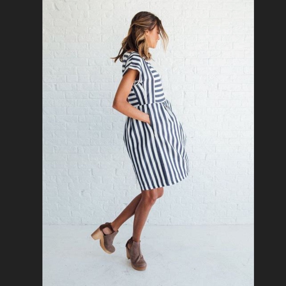 Clad & cloth striped bib dress size small